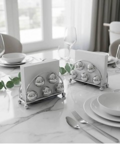 ZEYVE SILVER BEAD MODEL NAPKIN HOLDER, 2 PIECES, 13x9x7cm